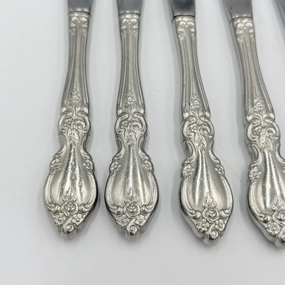 Oneida Community Louisiana Stainless Knives 3 Dinner 2 Steak Floral Lot of 5